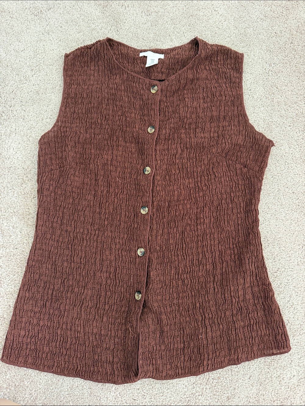 H&M Textured Sleeveless Button-Down Top - Rust Brown